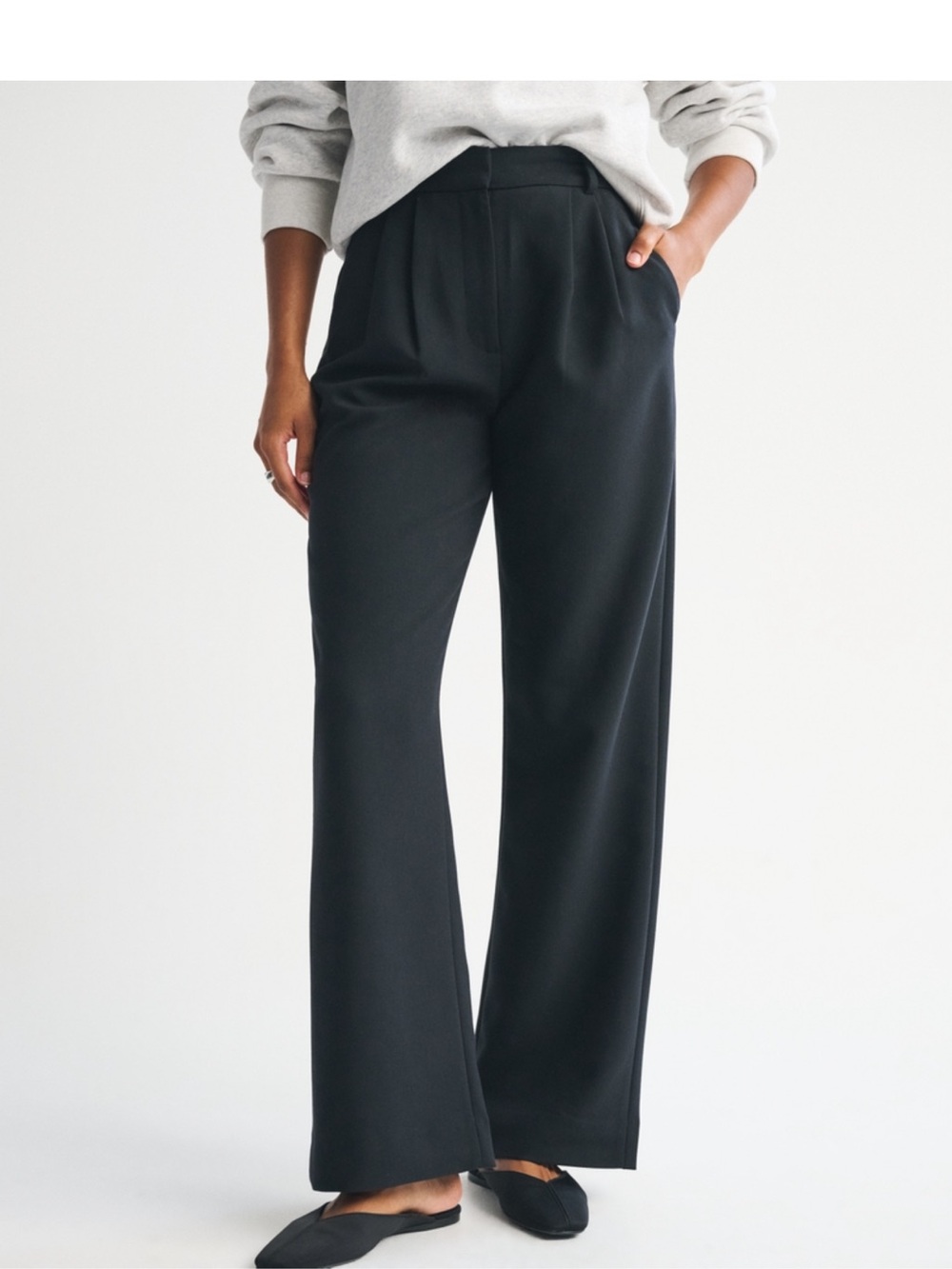 Abercrombie & Fitch Sloan Wide-Leg Black Dress Pants (CURVE LOVE)